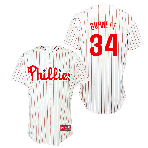A-J Burnett #34 Youth Baseball Jersey-Philadelphia Phillies Authentic Home White Cool Base MLB Jersey